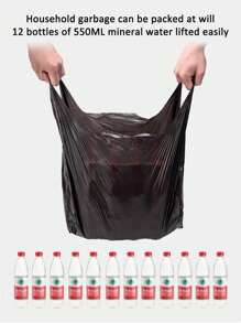 1pc Home Use Thickened Black Vest Handle Style Disposable Garbage Plastic Bag, 50pcs/Pack - Black - View 2