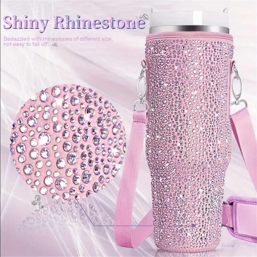 1 pieza de Bolso portador de botella de agua con destellos para H2.0 y para Aventura Vaso de 40 Oz con asa, Portabotellas de neopreno con correa ajustable, Accesorios de taza
