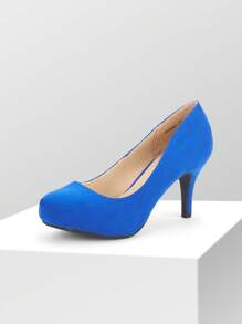 Women's Heels New Low Stiletto Round Toe Platform Pumps For Women - 寶藍色 - 查看 2