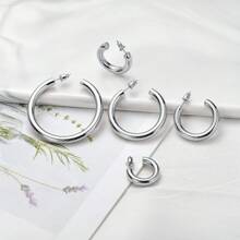 1 Paire De Boucles D'oreilles Créoles Rondes Audacieuses Pour Femmes, Plaquées Or, Conception Cylindrique En Acier Inoxydable