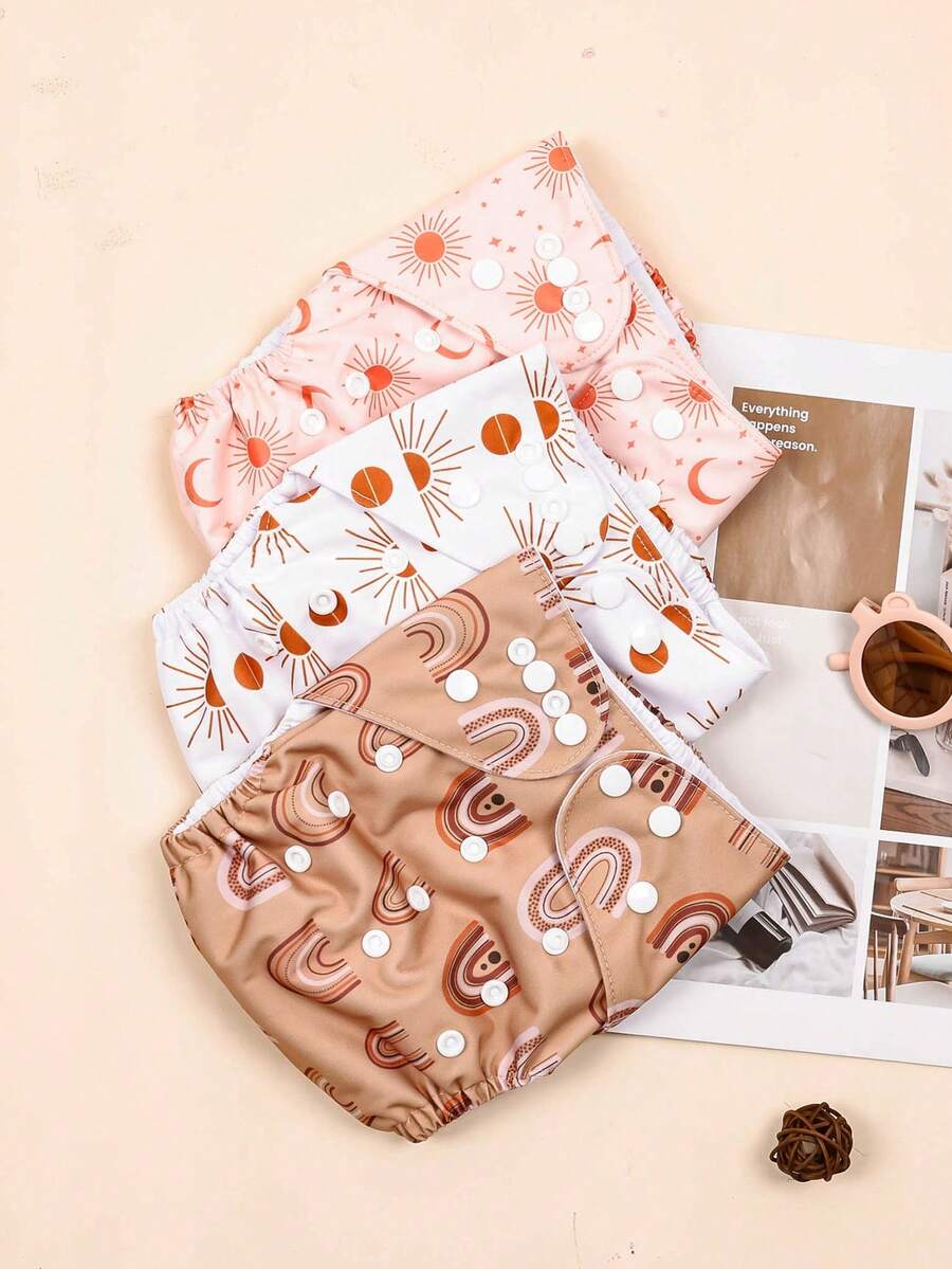 1入可調節大小嬰兒太陽圖案防水透氣布尿布 - 彩色 - 查看 1