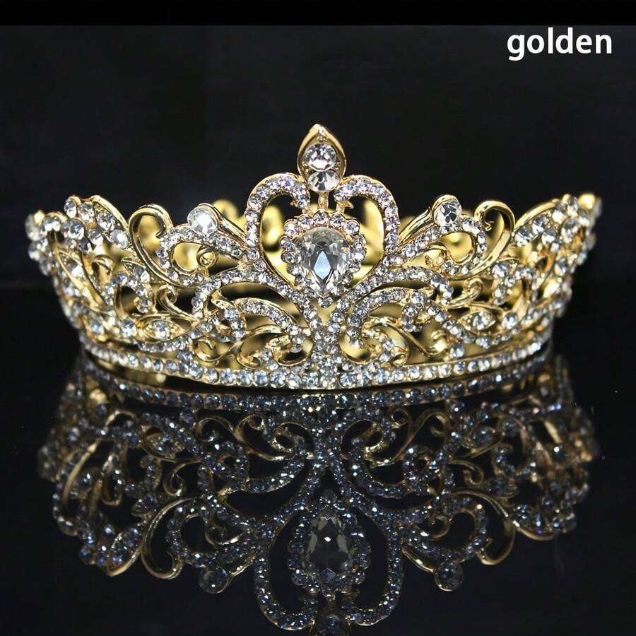 圓形水晶鑽石婚禮頭飾新娘頭飾皇冠,適用於生日節日派對舞會禮物 - 彩色 - 查看 1