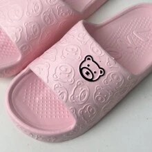 女士厚底EVA时尚防滑拖鞋，男女款轻便室内居家休闲沙滩人字拖，适合夏季 - 粉色 - 查看 4