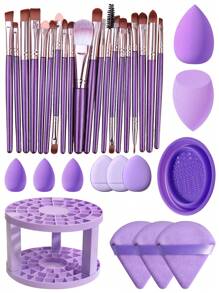 20pcs Makeup Brush Set &1pc Makeup Brush Storage Stand+6PCS Makeup Puff+5PCS Makeup Sponge For Face Make-Up+1pc Makeup Brush Cleaning Tools For Cleaning Makeup Brush,Brush Set,Makeup Brush Kit,Make Up Brush Set,Make Up Set Complete,Makeup Brush Set,Complete Makeup Kit,Brush Kit,Brushes Makeup Set,Makeup Gift Set,Set - Multicolor - View 2