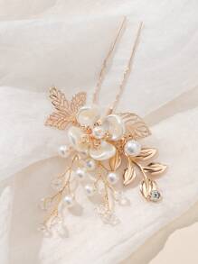 1 件经典小叶子新娘发夹，适合欧美田园风格婚礼优雅情人节 - 金色 - 查看 5