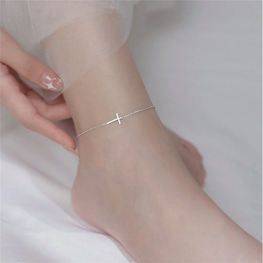 Cross Decor Anklet Holiday - Silver - View 1