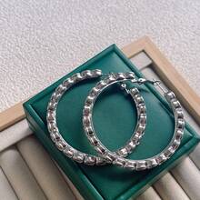 1pair Silver Tone Big Hoop Earrings With Cold Tone Style, Western Exaggerated Earrings Suitable For Daily Wear By Women - Silver - View 4