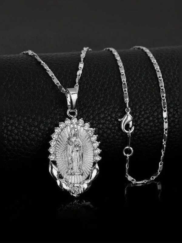 1pc Men's Two-Tone Our Lady Of Guadalupe Pendant Necklace
