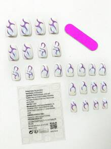 24 cái/bộ Ngắn Hình trái xoan Hình dạng Màu bạc Ngọn lửa Mẫu Nhân tạo Móng tay , Dễ Đến Mặc Đối với Của phụ nữ Hằng ngày , Ngày lễ , Và Trang phục làm việc - Nhiều màu - Xem 2