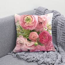 1pc 17.7*17.7inch/45*45cm Digital Printed Polyester Home Decorative Pillow Cover With Rose Flower Pattern, Hidden Zipper, Not Including Pillowcore - Multicolor - View 5