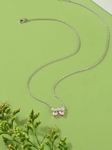 1條流行時尚,豪華925白金鍍銀粉紅心形立方氧化鋯鑲飾蝴蝶結吊墜項鍊,適合女性日常佩戴、假日派對、浪漫禮物、家庭禮物、最好的朋友禮物。 - 彩色 - 查看 4