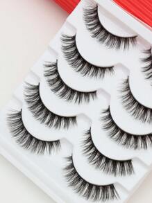 5 对自然假睫毛蓬松柔软戏剧性 3D 貂皮睫毛纤长纤细睫毛多层睫毛短而浓密的假睫毛延长散装化妆品婚礼派对和俱乐部日常工作会议自然假睫毛佩戴舒适带状睫毛手工制作上睫毛翼状眼尾加长睫毛自然逼真睫毛全条睫毛持久浓密流行化妆美容工具全假睫毛睫毛延长套装 - 黑色 - 查看 7