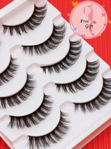 5 对自然假睫毛蓬松柔软戏剧性 3D 貂皮睫毛纤长纤细睫毛多层睫毛短而浓密的假睫毛延长散装化妆品婚礼派对和俱乐部日常工作会议自然假睫毛佩戴舒适带状睫毛手工制作上睫毛翼状眼尾加长睫毛自然逼真睫毛全条睫毛持久浓密流行化妆美容工具全假睫毛睫毛延长套装 - 黑色 - 查看 1