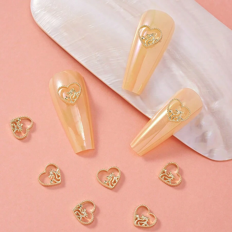 10 件 3D 心形鸭子图案 Y2K 美甲饰品，奢华复活节礼物，母亲节礼物，2023 年春季设计，母亲节珠宝，美甲 DIY 饰品，美甲 DIY 工艺品，美甲珠宝，婚礼准备用品 - 金色 - 查看 1