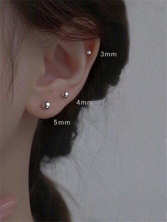 A Set Of 6 Pairs Of Ball Stud Earrings (3mm, 4mm, 5mm In Diameter) With Gift Box, Suitable For Fashionable, Simple Style, Dating, Holidays, Wedding, Parties, Travel, Daily Commute, Versatile Style. Great For Gifting To Female Friends, Mothers, Teachers, Besties, And Classmates On Summer Beach.