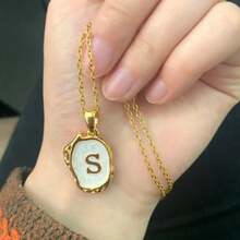 1 件时尚 Ins 风格不对称滴油 A-Z26 英文姓氏首字母吊坠不锈钢项链，节日礼物，适合女士/男士日常佩戴项链首饰 - 彩色 - 查看 4