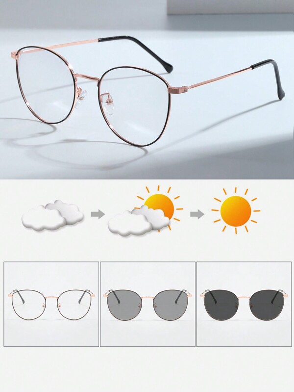 1pc & Photochromic Lens Glasses With Decorative Metal Foot And Gold Rim & Black Frame Cat Eye Fashion Unisex Eyewear Vintage Glasses Accessories For Women