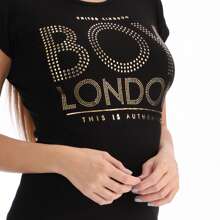 BOY LONDON Playera Negra de Algodón para Mujer con Letras en Pedrería - Negro - Ver 3