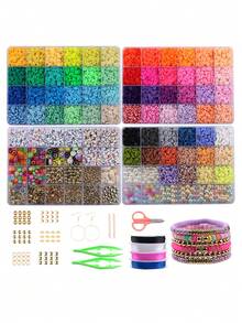 4 Boxes Of 64 Color Flat Polymer Clay Beads Set, Jewelry Making Kit With Heart, Letter, Round Shaped Beads For Diy Craft - Multicolor - View 1