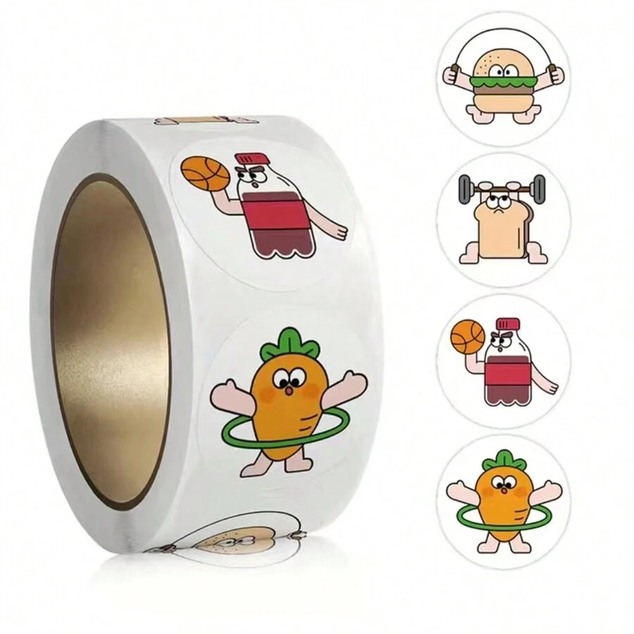 兒童啟發貼紙可愛動物貼紙超級可愛小貓小狗星星貼紙捲,適用於日記信封玩具裝飾貼紙、烘焙花材包裝禮品裝飾貼紙 - 彩色 - 查看 1