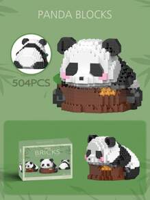 1入組熊貓與花卉主題創意拼圖積木,教育桌面擺設禮物 - 橄欖綠 - 查看 1