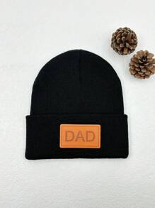 1PC Adult Men Black DAD Letter PU Label Knitted Cuff Beanie For Holiday Daily Life - Black - View 1