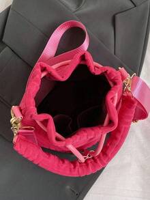 1pc 2023 New Bag Women's Fashion Plush Bucket Bag Versatile Shoulder Crossbody Handheld Women's Bag - Hot Pink - View 9