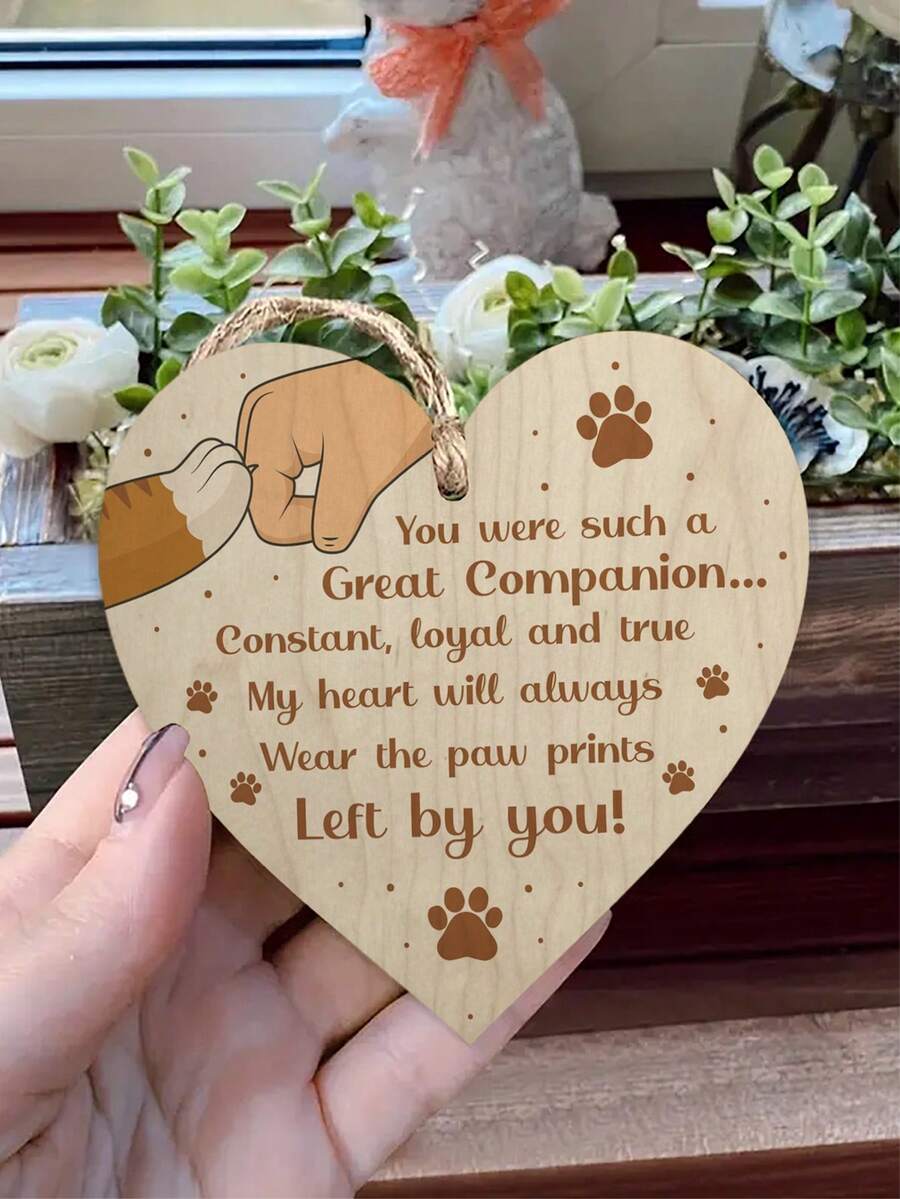 1PC Cat Gift You Were Such A Great Companion Wooden Heart Sign For Cat Lover,Pet Wooden Pendant Plaque Sign Warm Gift For Home Decor - Multicolor - View 1