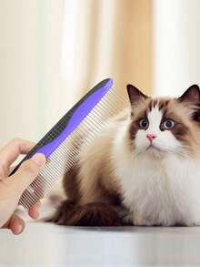 1pc Stainless Steel Pet Flea Comb With Dual Teeth Spacing, Suitable For Different Locations, Random Color - Multicolor - View 1