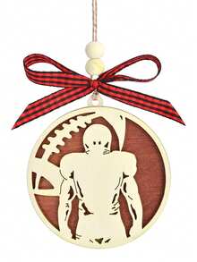 1個雙層木製吊飾,印有足球選手圖案和蝴蝶領結,是足球選手和球迷的完美禮物,適合足球比賽、足球派對、新年和聖誕節的門口和樹上裝飾 - 彩色 - 查看 2