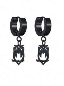 1pair Stainless Steel Star, Owl Shaped Dangle Earrings For Women, Party & Daily Wear - Black - View 5
