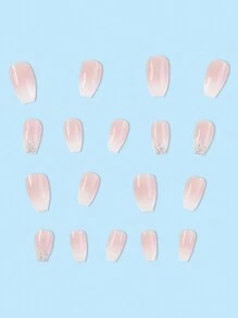 升級您的風格！24入組棺材形狀漸層粉紅色&透明色&純色假指甲，含閃粉，長按式假指甲，適用於派對、舞蹈或日常穿搭美甲工具 - 藕粉色 - 查看 3