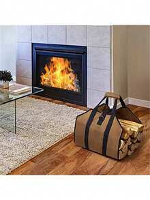 Outdoor Portable & Durable Firewood Storage Bag With Handle - Black - View 8