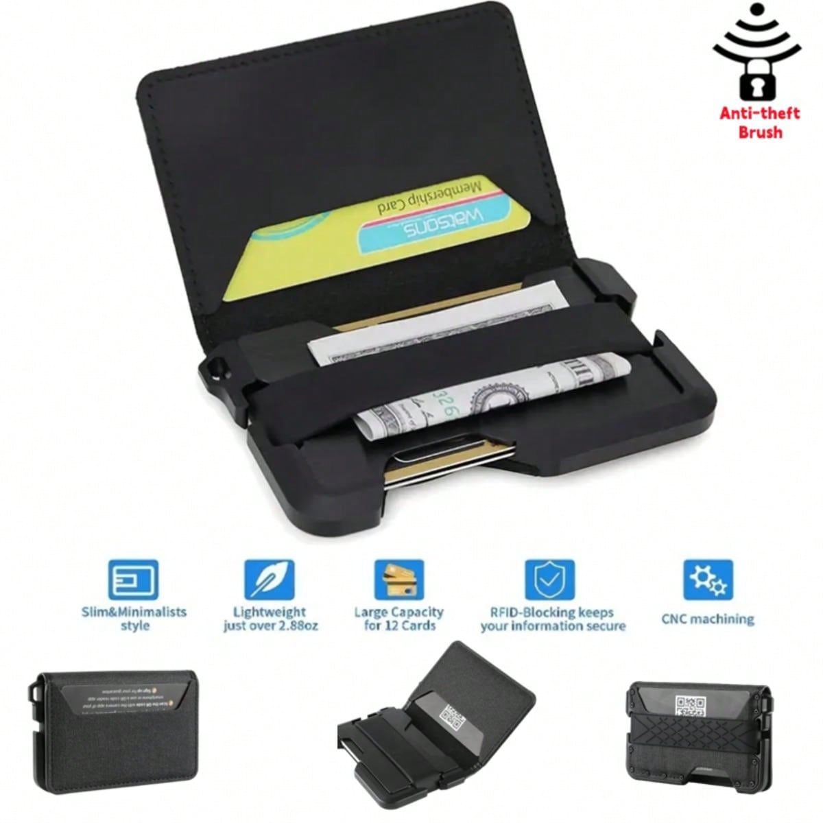 Men'S Slim Metal EDC Wallets, Genuine Leather And CNC Alum, RFID