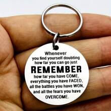 1pc Women REMEMBER Stainless Steel Keychain For Mother Daughter Aunt Granddaughter Inspirational Stay Strong Gift - Silver - View 4