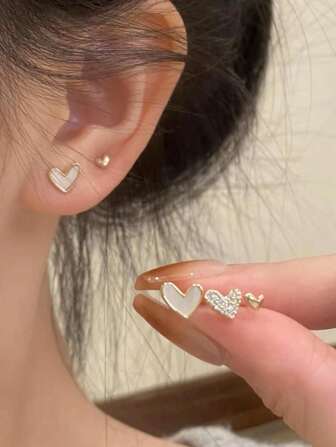 3 Pairs/Set Of Simple Rhinestone-Encrusted Love Earrings, Exquisite Heart-Shaped Rhinestone Decorated Women'S Earrings, Design 3-Piece Set Of Earrings, Bridal Earrings, Anniversary Valentine'S Day Gift, Women'S Jewelry Elegant Halloween Valentines