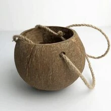 1pc 3.5-5 Inches Brown Coconut Shell Hanging Planter With Rope, Vintage Countryside Style Plant Pot Container For Restaurant Wall Decoration Hanging Basket
