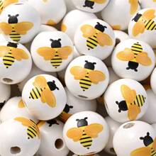 Wood Beads Colorful Painted Spring Loose Beads Decorative Beads Craft Beads Polished Bee Wood Beads Round Rustic Beads For DIY Garland Making Party Decor - Multicolor - View 12