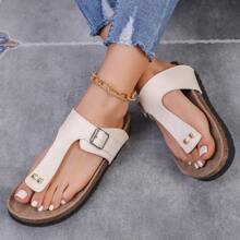Plus Size Spring/Summer New Beach Slippers With Soft Anti-Slip Soles, Fashionable Outside Wearing Roman Style Sandals, Flip-Flop For Summer - Beige - View 2