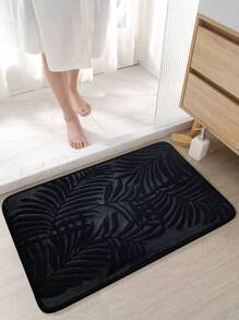 1pc Modern Style Leaf Pattern Carpet, Polyester Rectangle Water Absorption Floor Mat For Living Room Home Decoration Home Bathroom Decor Bath Rug Outdoor Rug Door Mat Fall Decor Bathroom Accessories Back To School Entryway Decor - Black - View 3