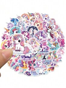 50入組彩色卡通獨角獸貼紙 - 彩色 - 查看 2