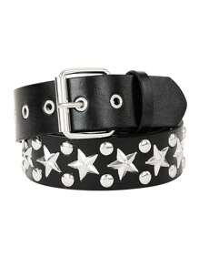 1pc Women's Stud Detail Belt, Y2K Style Pyramid & Star Embellished Belt For Festivals And Parties Halloween - Black - View 9