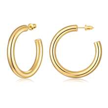 1 Paire De Boucles D'oreilles Créoles Rondes Audacieuses Pour Femmes, Plaquées Or, Conception Cylindrique En Acier Inoxydable