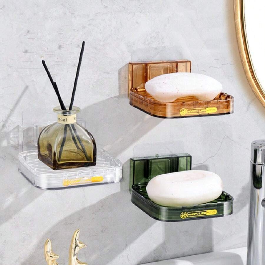 1入組掛壁肥皂盤,帶吸盤雙層排水肥皂盒,無需鑽孔 - 無色 - 查看 1