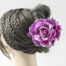 1pc Y2k Style Cloth Simulation Rose Flower Hair Claw Clip For Valentine'S Day, Large Size In Pink/Red Boho Halloween Valentines Hair Jaw Clip