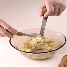 4入組奶酪刀組,包括奶酪切片器,奶酪切割器,奶酪服務器,由不銹鋼和防滑木柄製成,適用於奶油,蛋糕,麵包和馬鈴薯 - 棕色 - 查看 5