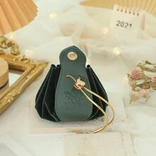 1pc Emerald Green Drawstring Pu Leather & Velvet Gift Bag For Wedding Candy Gift Box, Birthday Party Gift Bag, Mother'S Day Gift Bag, Jewelry Storage Bag, Engagement Gift Box, Gift Wrapping Storage Bag - Dark Green - View 7