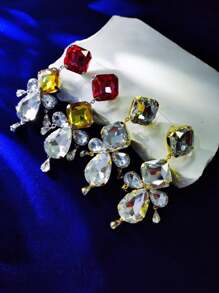 1對豪華誇張個性化寶石吊墜耳環,適合女性在派對和宴會上佩戴 - 金黃色 - 查看 1