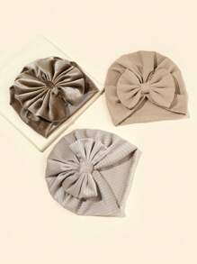 3入組嬰兒枕型頭帶和帽子組合,適用於1-9個月大的寶寶 - 彩色 - 查看 4