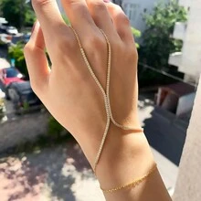 1 件超閃亮簡約全水鑽交叉設計女手鍊 - 金色 - 查看 3